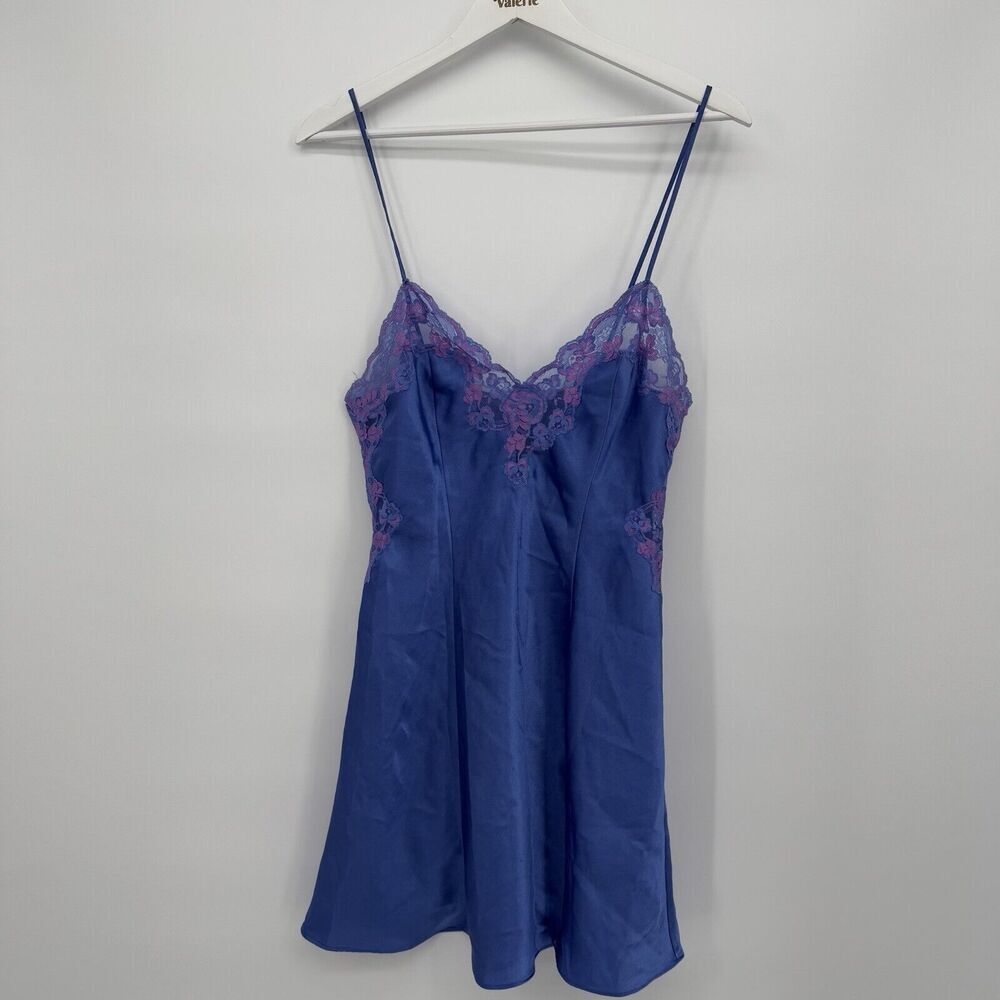 Frederick's of Hollywood Royal Blue Chemise with Pink Lace Trim